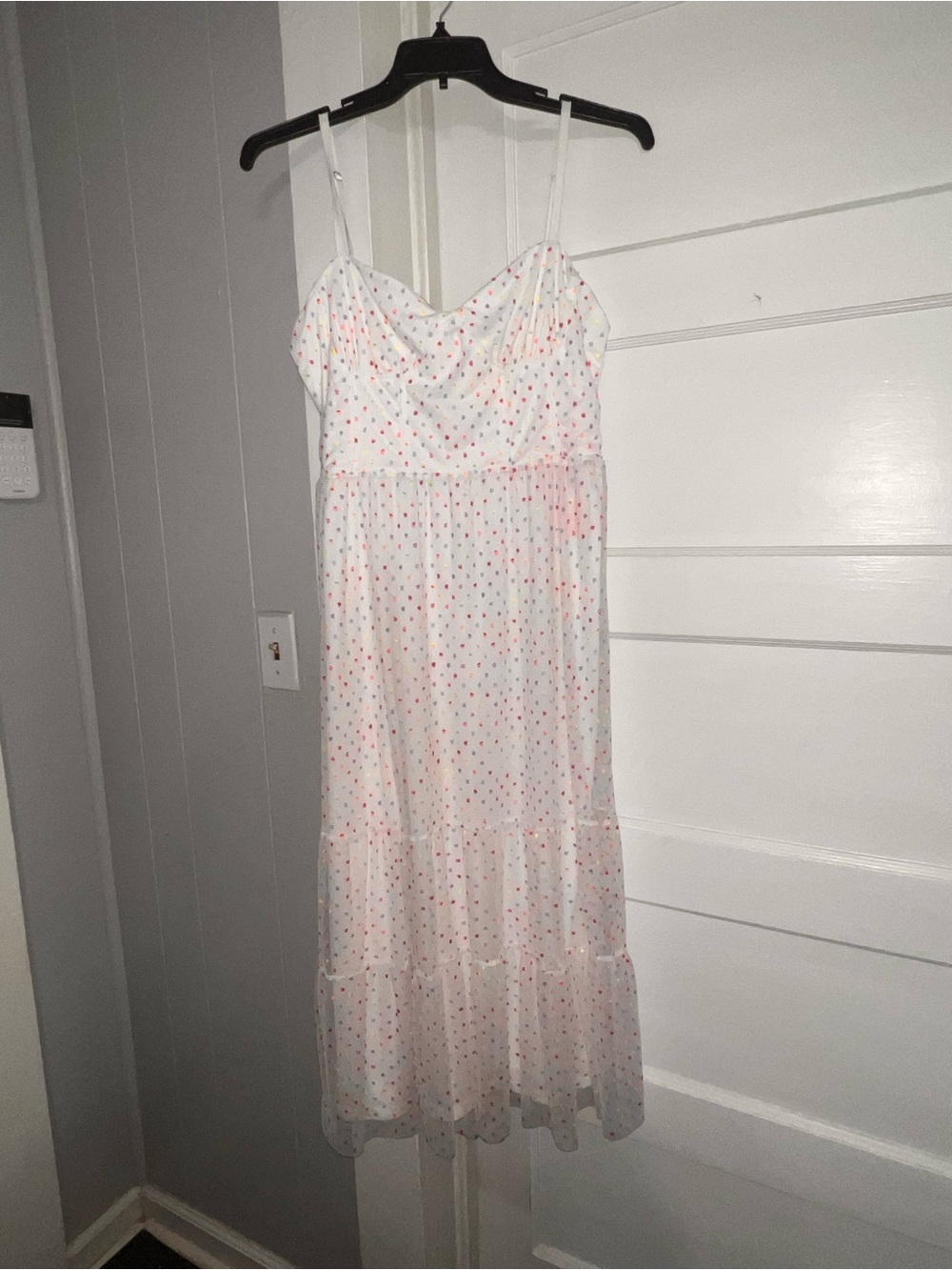 NWT Betsey Johnson Ava Corset Spaghetti Strap Midi Dress with Polka Dots